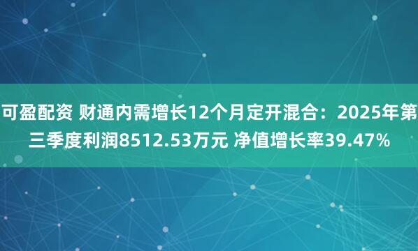 可盈配资 财通内需增长12个月定开混合：2025年第三季度利润8512.53万元 净值增长率39.47%
