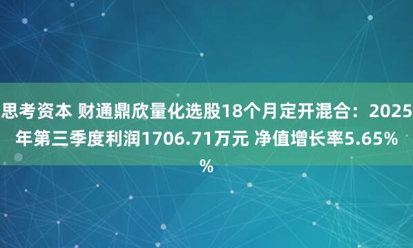 思考资本 财通鼎欣量化选股18个月定开混合：2025年第三季度利润1706.71万元 净值增长率5.65%